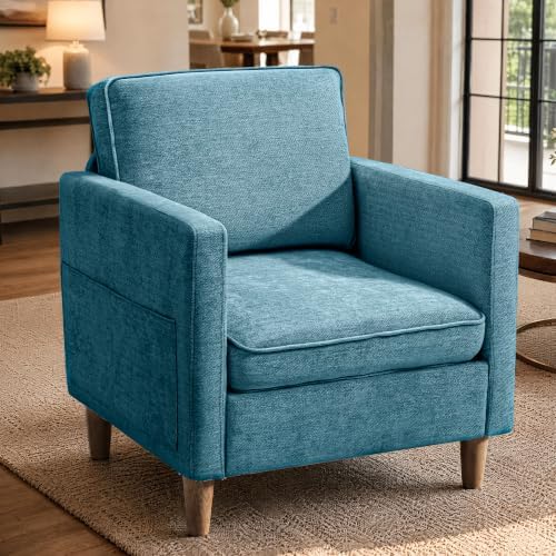 Chenille Accent Chair Mid Century Modern Reading Armchair for Living Room