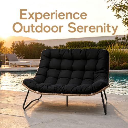 Outdoor Loveseat 2-Seat Wicker Rattan Boho Patio Sofa Black 1PC