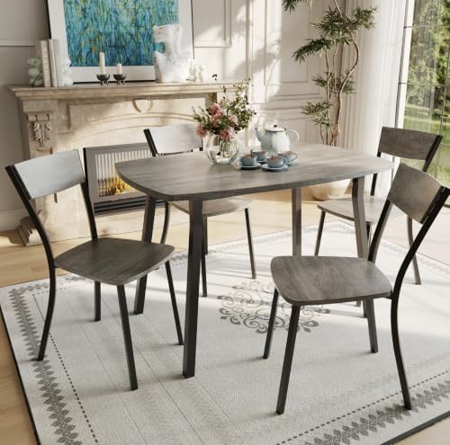 Garvee 5 Piece Dining Table Set for 4 with Trapezoid Back Chairs, Gray