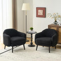 VINGLI 30.3" Wide Modern Barrel Accent Armchairs Set of 2 with Track Armrest, Solid Wooden Legs, Comfy Upholstered Club Chairs, Single Home Sofa for Living Room, Bedroom, Reading,Teddy Fleece Black