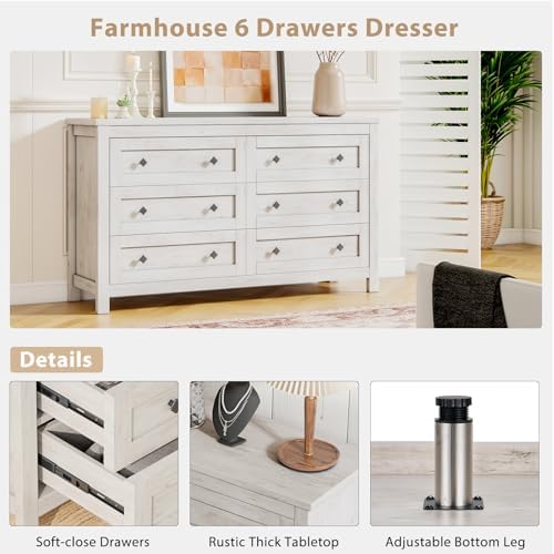 LUXOAK 4-Piece Farmhouse Bedroom Set with Dressers & Nightstands, White