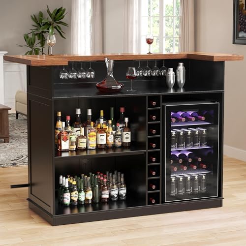GDLF 63.1" Home Bar Cabinet with Fridge Space, U-Shape Liquor Mini Bar