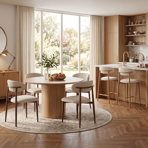UVV Dining Chairs Set of 6, Metal Kitchen Chairs with Modern Fabric Upholstered for Dining Room, Beige