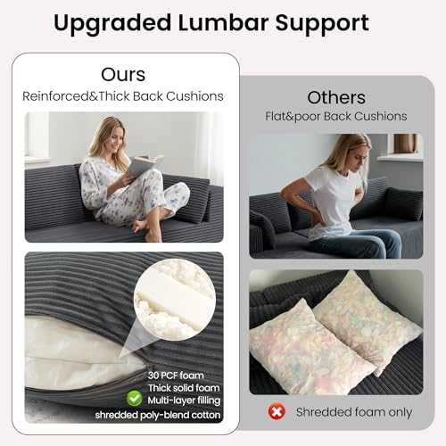106" Cloud Sectional Boneless Couches for Living Room, Modular L Shaped Couch with Deep Seat Oversized Right Facing Chaise, Memory Foam Compressed Spineless 3 Seater Sofa for Apartment, Grey