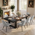 Miereirl 9-Piece Modern Farmhouse Dining Table Set, 86.6" x 47.2" Sturdy Stable Dining Table with 8 Chairs, Rectangular Kitchen Table Set for 8,(Black & Walnut Table+8 Grey Chairs)