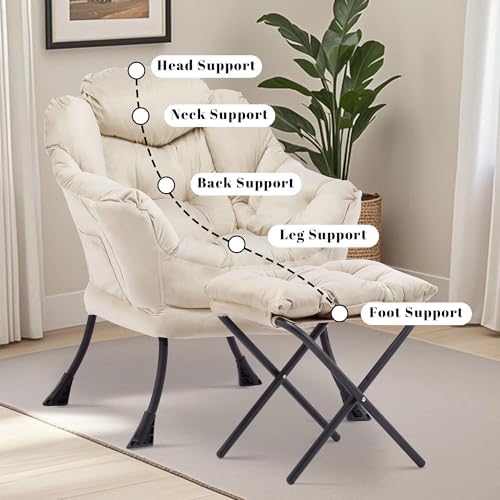 Lazy Chair with Ottoman, Comfy Reading Chair, Ivory