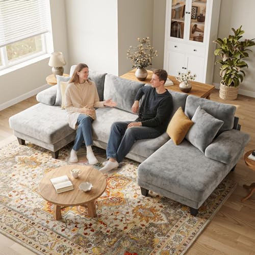 Txtin's Sleeper Sofa with Pull Out Bed 112 Inch U Shaped Sectional Couch