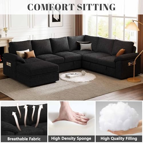 106'' Modular Sectional Sofa with Pull Out Bed, Sleeper Sofa, Black