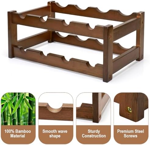 Bamboo Wine Rack, 2-Tier 8 Bottles Wine Storage Cabinet Shelf