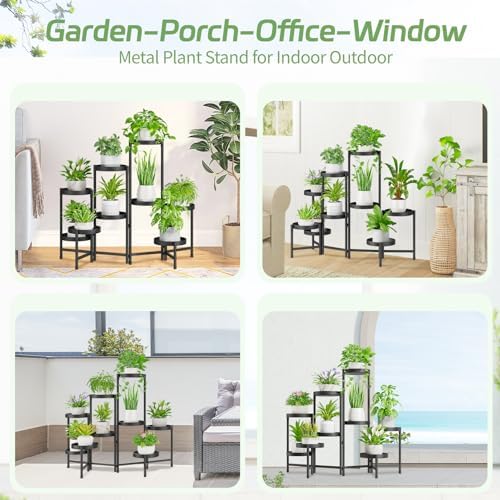 iDavosic.ly Plant Stand Indoor Outdoor, 9 Tier Metal Corner Shelf, Black
