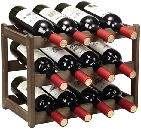 Bamboo Wine Rack, Sturdy and Durable Wine Storage Cabinet Shelf, Wine Racks Countertop for Pantry - 3 Tiers 12 Bottle Wine Rack, Moca