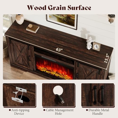 AMERLIFE Fireplace TV Stand with Sliding Barn Door for TVs up to 75"