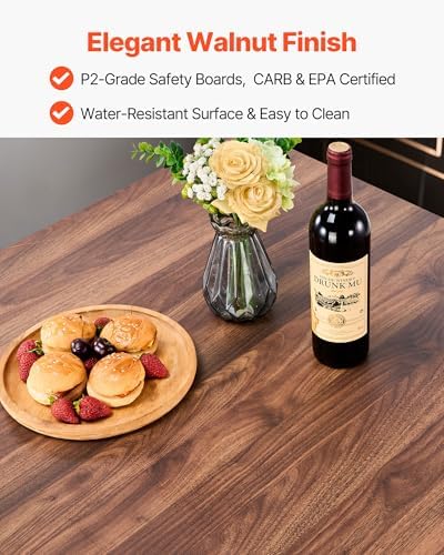 VEVOR Bar Table and Chairs Set, 5PCS 35″ Bars Tables Set with Rounded Edge Design, Square Pub Table with Four Stools for Living Room, Dining Room, Kitchen, Walnut Color, Black
