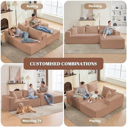 Mangodan 110” Boneless Couch, Cloud Sectional Sofa for Living Room, Camel