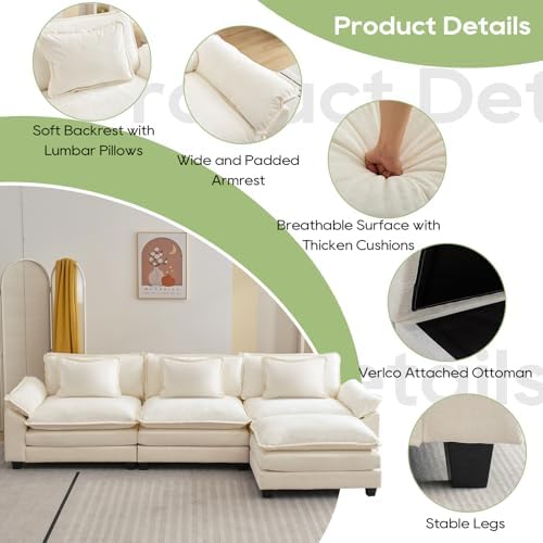 Oprisen 120" Modular Sectional Sofa, Comfy Deep Cloud Couch with Ottoman
