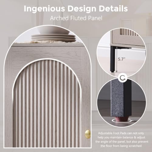 IFGET 92.63"W Modern Arch Sideboard Buffet Cabinet with Storage, Light Grey
