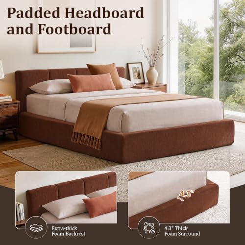 DNYN Queen Cloud Bed Frame with Cushion Headboard and 360° Foam Surround
