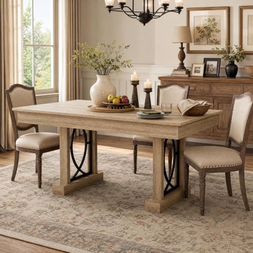IDEALHOUSE Wooden Dining Table for 6-8 People with 2 Large Drawers,71 in ﻿