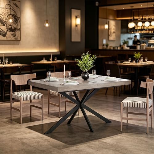 Extendable Dining Table for 4-6 People, 55" to 71" Expandable Table with Hidden Storage Drawer and Black Metal Base, Modern Rectangular Kitchen Dining Table, Grey