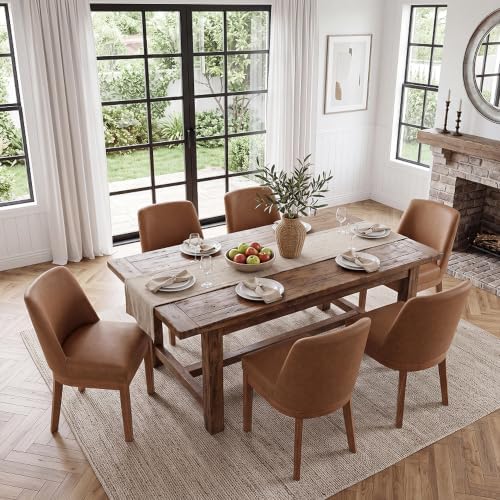 Brown Faux Leather Dining Chairs Set of 6, Upholstered Dining Room Chairs