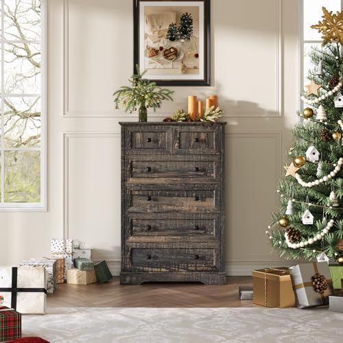 Farmhouse 6 Drawers Dresser Chests for Bedroom,Tall Chest of Drawers