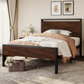 SHA CERLIN 14 Inch Twin Size Metal Platform Bed Frame with Wooden Headboard and Footboard, Mattress Foundation, No Box Spring Needed, Large Under Bed Storage, Heavy Duty Slats Support, Mahogany