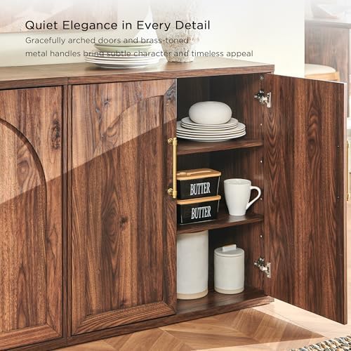 ACCOHOHO Arched Door Sideboard Buffet Cabinet, Brown