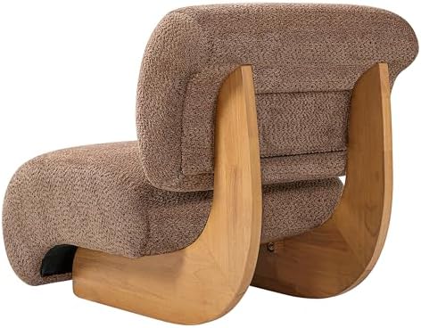 Merax 28" Modern Curved Boucle Accent Chair with Solid Wood Base, Mid-Century Armless Upholstered Slipper Lounge Chair for Living Room, Bedroom, Reading Nook, Natural + Brown