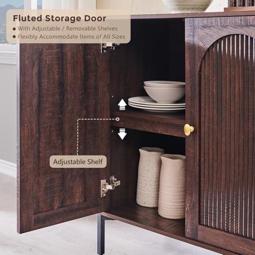 IFGET 34" Tall Modern Arched Sideboard Buffet Cabinet with Storage, Brown