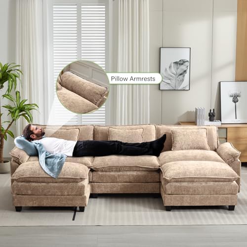 Oprisen 120" Modular Sectional Sofa, Comfy Deep Cloud Couch with Ottoman