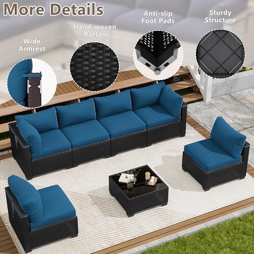 LOUVIXA 7 Piece Outdoor Patio Furniture Set, Outdoor Sectional Sofa, Wicker Rattan Patio Furniture, Patio Conversation Set with Coffee Table & Cushions