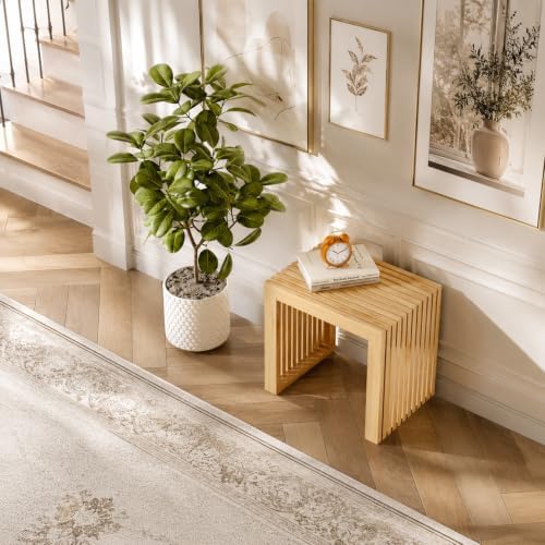 Bamboo Dining Bench, 18'' Slatted Design Entryway Bench, Natural