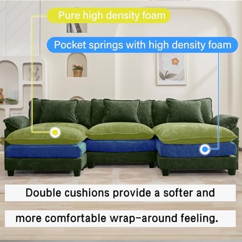 Oprisen 120" Modular Sectional Sofa, Comfy Deep Cloud Couch with Ottoman