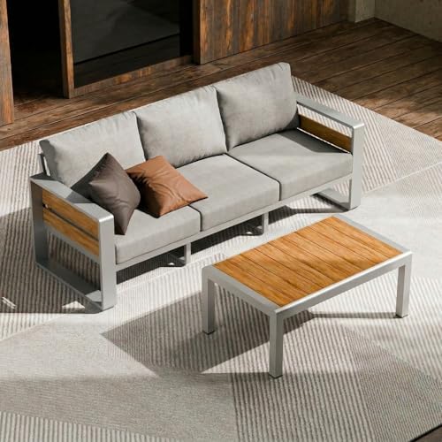 ZANDOR Aluminum Outdoor Patio Furniture-3-Seat with Table,Sliver