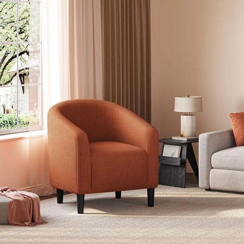 Yaheetech Small 25.5in Wide Corduroy Barrel Accent Chair, Brick Red