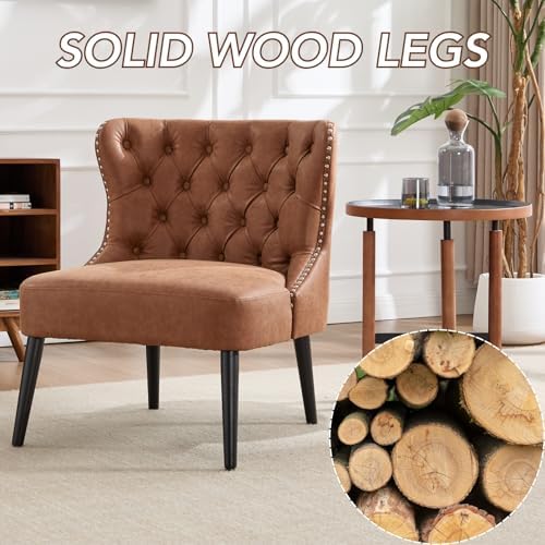chairus Tufted Slipper Accent Chair, Faux Leather Armless Living Room Chair