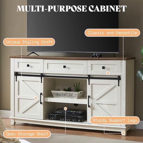 AMERLIFE Living Room Table Set of 4 with 59" TV Stand, Rustic White