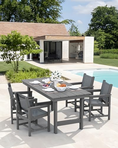 SERWALL 5 Pcs HDPE Patio Dining Set, HDPE Dining Set for 4, Black