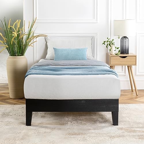 Mellow Naturalista Grand 12 Inch Solid Wood Platform Bed with Wooden Slats, Easy Assembly, Twin, Black