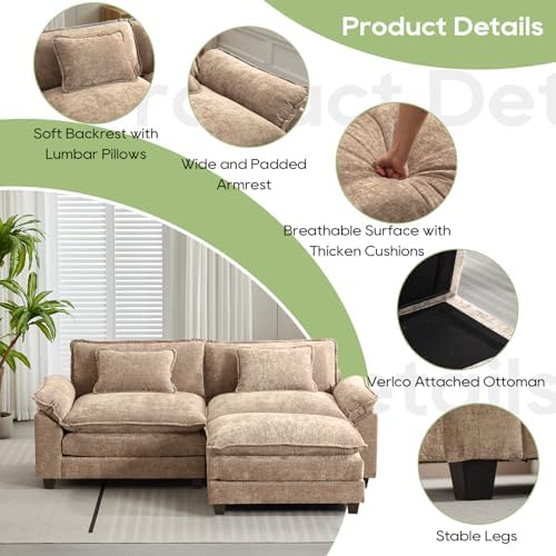 Oprisen 86" Modular Sectional Sofa, Comfy Deep Cloud Couch with Ottoman