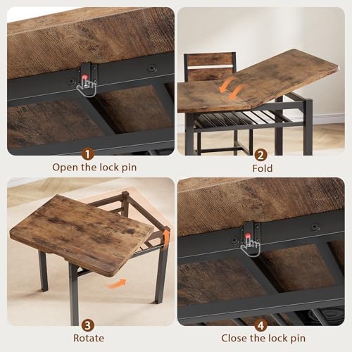 MapleGrace Extendable Dining Table Set for 4 with Built-in Shelf Rack Brown