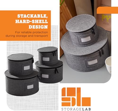 storageLAB 4-Piece China Plate Storage Set | Hard Shell Dividers | Gray