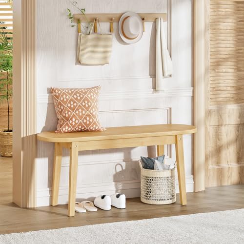 HOOBRO 39.4'' Dining Bench, Farmhouse Kitchen Table Bench, Bamboo Entryway Bench, Sturdy Dining Room Bench, Easy to Assemble, Wooden Bench for Living Room, Hallway, Bedroom, Bathroom, Natural YL19CD01