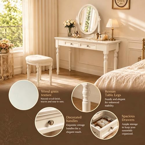47" Narrow Solid Wood Writing Desk with Drawers, White