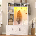 White Hall Tree with Bench and Shoe Storage, Entryway Bench with Storage
