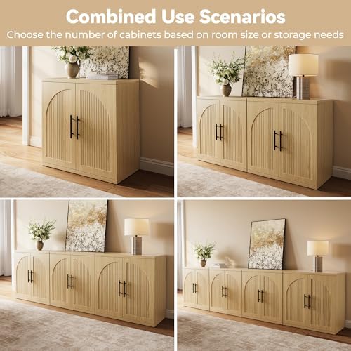 MapleGrace 31.5" Fluted Buffet Cabinet with Storage, Modern Symmetrical Arched Sideboard Credenza with Adjustable Shelf, Elegant Wood Console Table for Dining Room, Kitchen, Living Room(Oak)