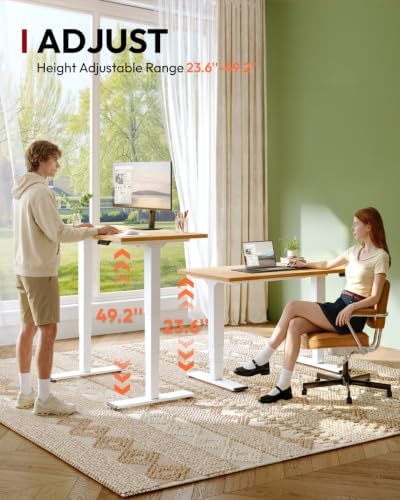 SANODESK Solid Rubberwood Standing Desk Dual Motor 63"x24" Natural/White