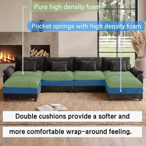 Oprisen 154" Modular Sectional Sofa, Comfy Deep Cloud Couch with Ottoman
