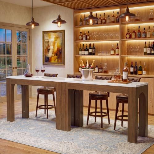 Tribesigns 63-Inch Bar Table, Long Counter Height Pub Table with Arched Leg, Farmhouse Rectangular Home Bar Coffee Unit for Dining Room, Bistro, Restaurant, White & Brown