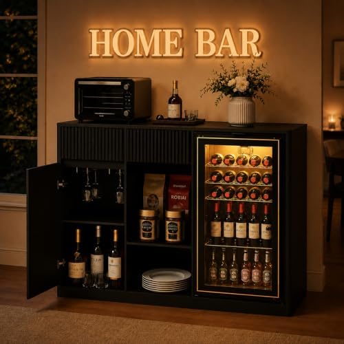 Coffee Bar with Mini Fridge Space,Liquor Wine Mini Bar Cabinet with Storage